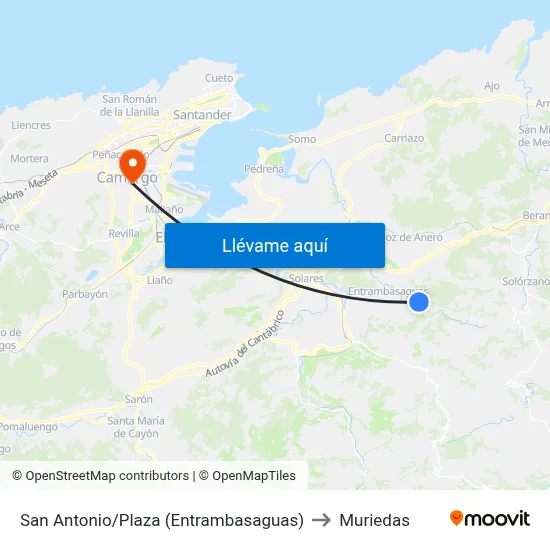 San Antonio/Plaza (Entrambasaguas) to Muriedas map