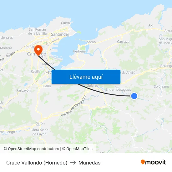 Cruce Vallondo (Hornedo) to Muriedas map