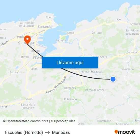 Escuelas (Hornedo) to Muriedas map