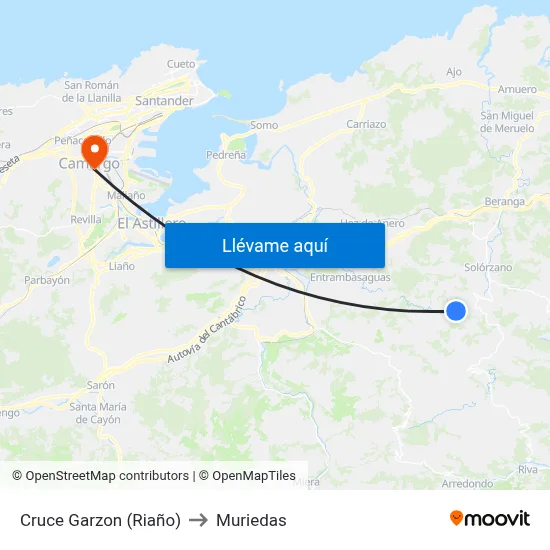 Cruce Garzon (Riaño) to Muriedas map
