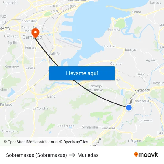 Sobremazas (Sobremazas) to Muriedas map