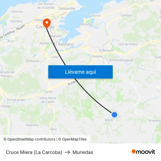 Cruce Miera (La Carcoba) to Muriedas map