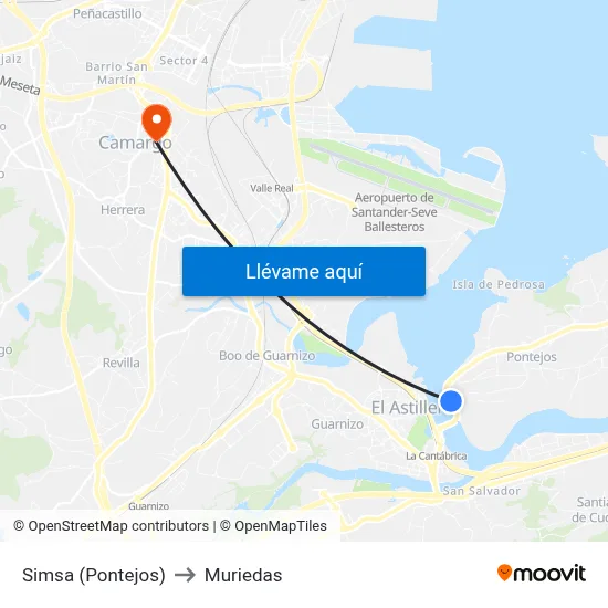 Simsa (Pontejos) to Muriedas map