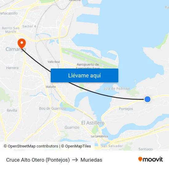 Cruce Alto Otero (Pontejos) to Muriedas map