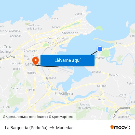La Barqueria (Pedreña) to Muriedas map