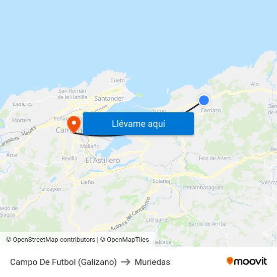 Campo De Futbol (Galizano) to Muriedas map