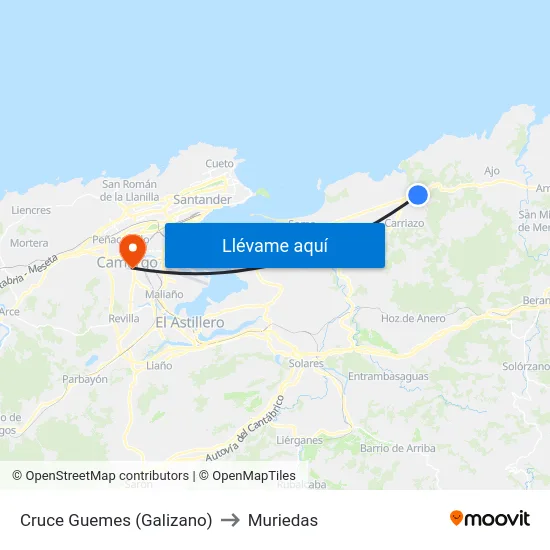 Cruce Guemes (Galizano) to Muriedas map