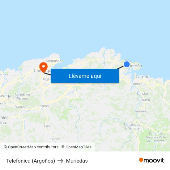 Telefonica (Argoños) to Muriedas map