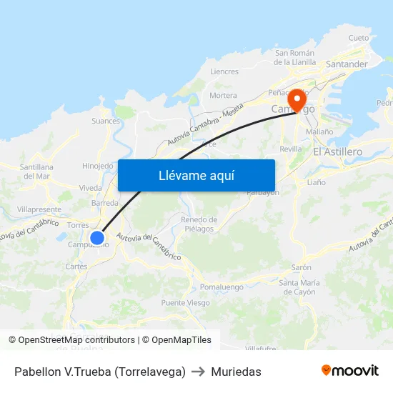 Pabellon V.Trueba (Torrelavega) to Muriedas map