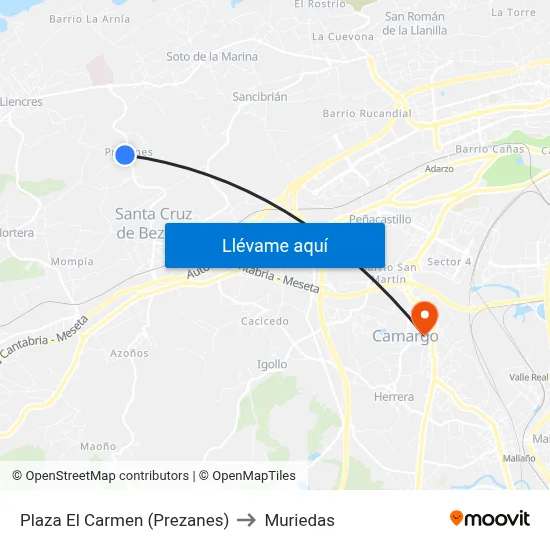 Plaza El Carmen (Prezanes) to Muriedas map