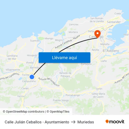 Calle Julián Ceballos - Ayuntamiento to Muriedas map