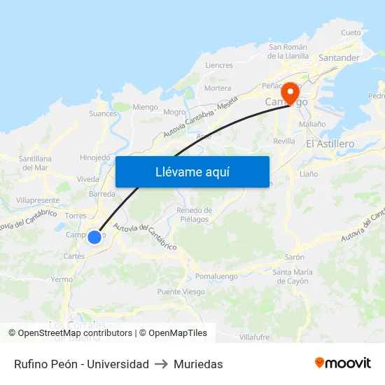 Rufino Peón - Universidad to Muriedas map