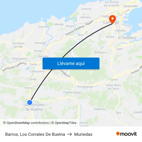 Barros, Los Corrales De Buelna to Muriedas map