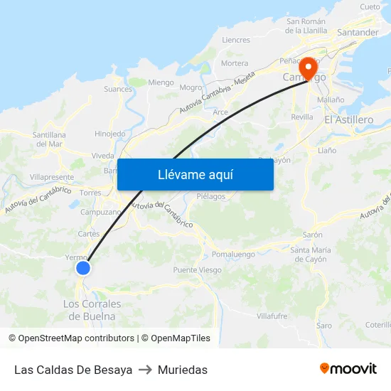 Las Caldas De Besaya to Muriedas map