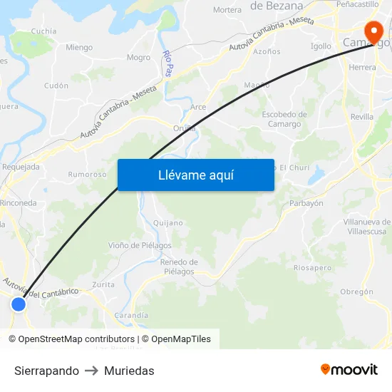 Sierrapando to Muriedas map