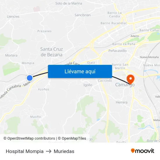 Hospital Mompia to Muriedas map