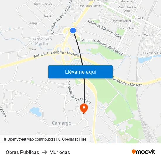 Obras Publicas to Muriedas map