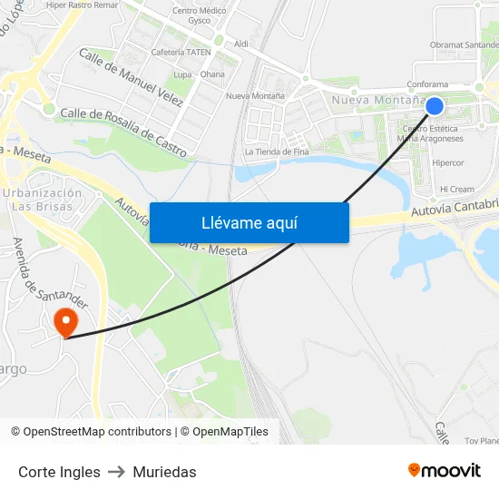 Corte Ingles to Muriedas map