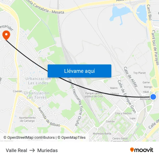 Valle Real to Muriedas map