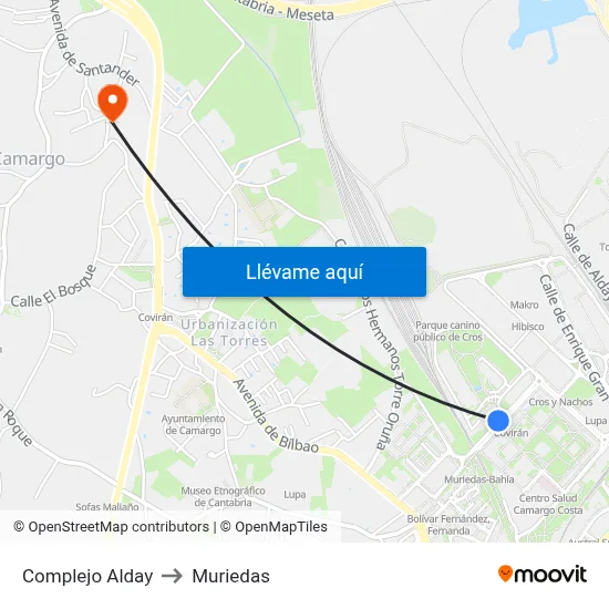 Complejo Alday to Muriedas map