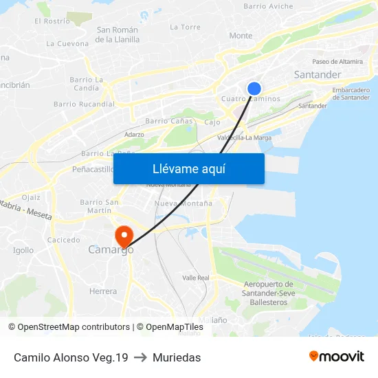 Camilo Alonso Veg.19 to Muriedas map