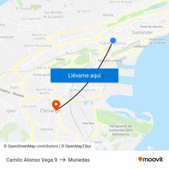 Camilo Alonso Vega.9 to Muriedas map