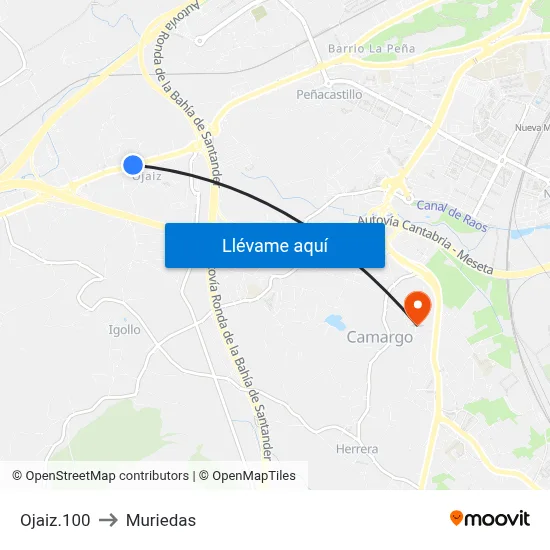 Ojaiz.100 to Muriedas map