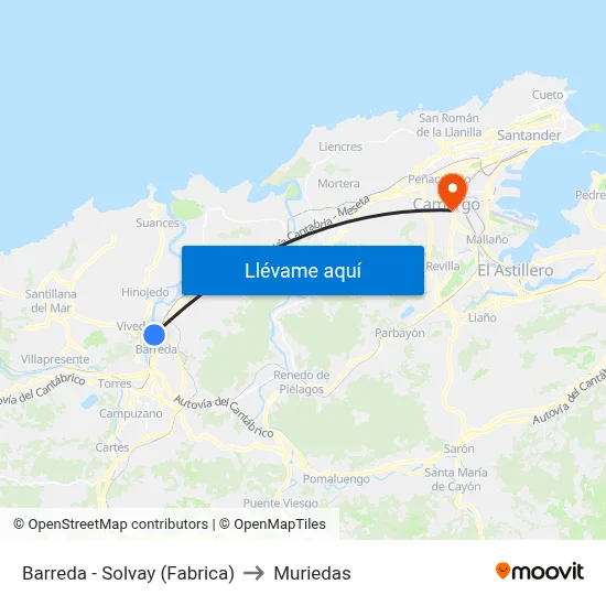 Barreda - Solvay (Fabrica) to Muriedas map