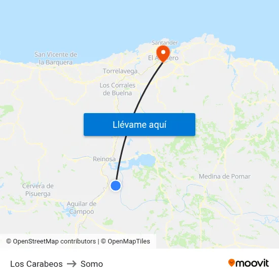 Los Carabeos to Somo map
