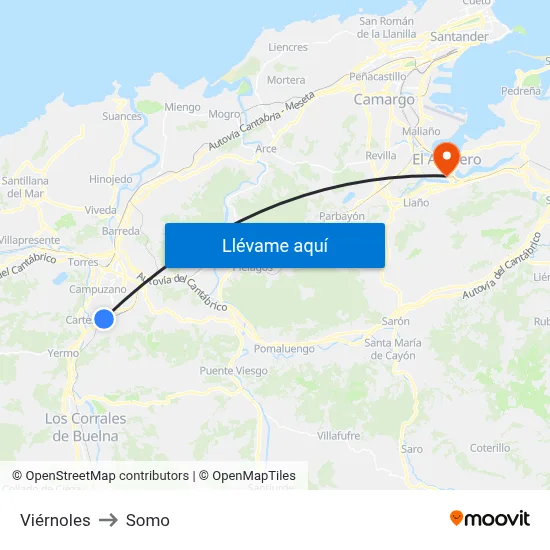 Viérnoles to Somo map