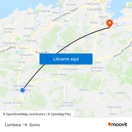 Lombera to Somo map