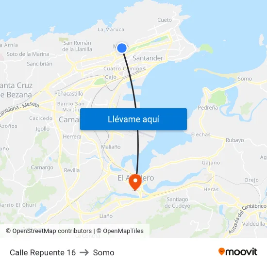 Calle Repuente 16 to Somo map