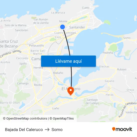 Bajada Del Caleruco to Somo map