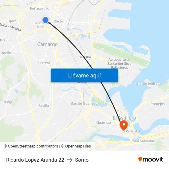 Ricardo Lopez Aranda 22 to Somo map