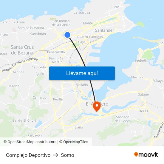 Complejo Deportivo to Somo map