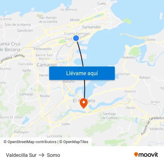 Valdecilla Sur to Somo map