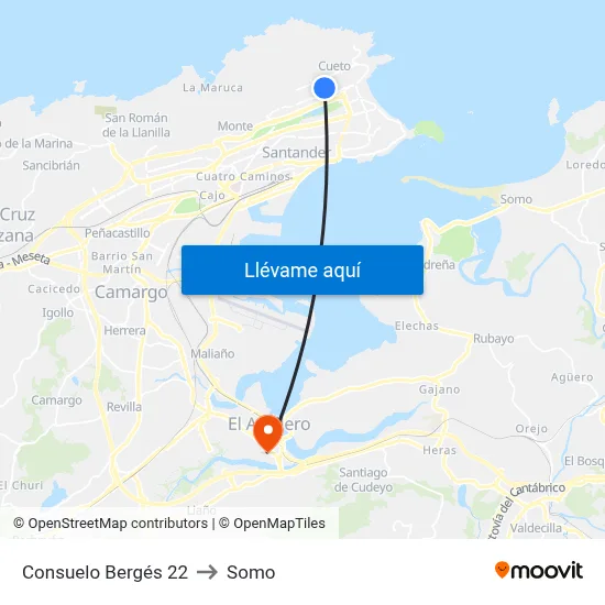 Consuelo Bergés 22 to Somo map