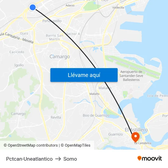 Pctcan-Uneatlantico to Somo map