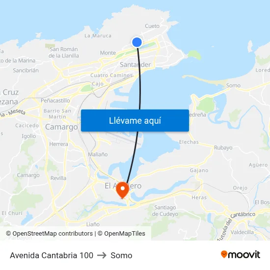 Avenida Cantabria 100 to Somo map