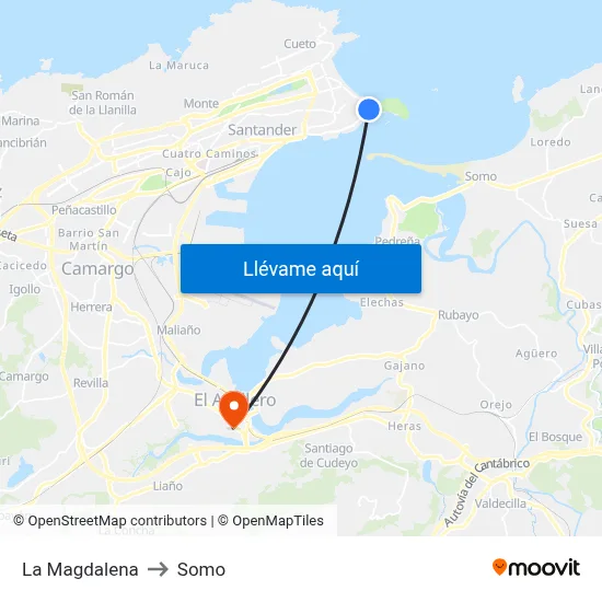 La Magdalena to Somo map