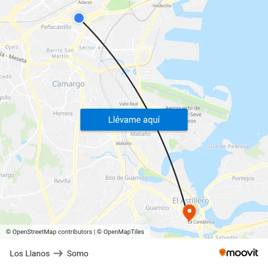 Los Llanos to Somo map