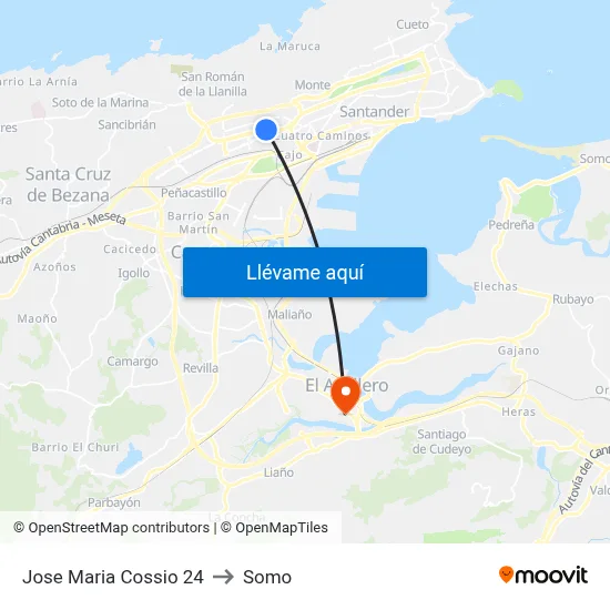Jose Maria Cossio 24 to Somo map