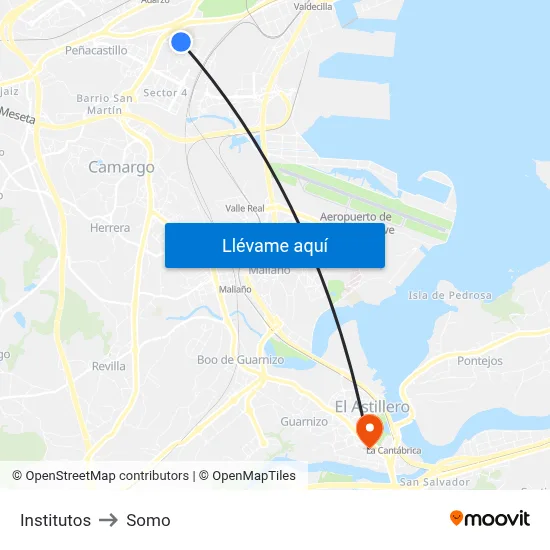 Institutos to Somo map