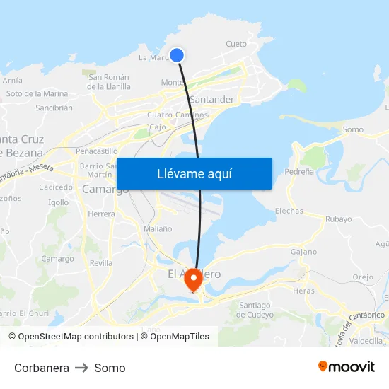 Corbanera to Somo map