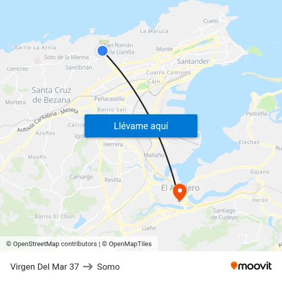 Virgen Del Mar 37 to Somo map