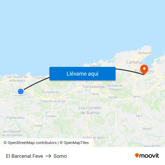 El Barcenal Feve to Somo map