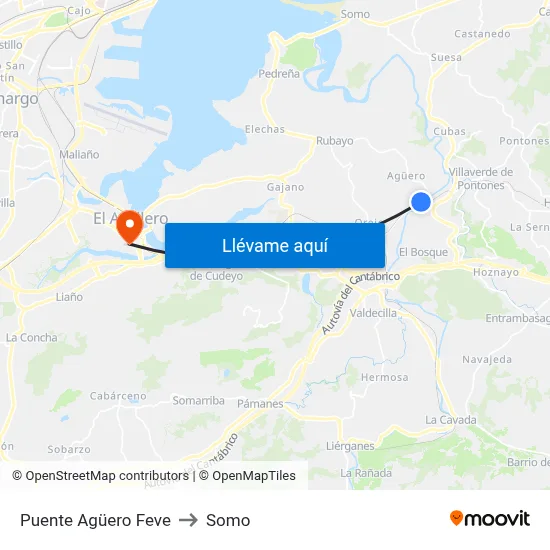 Puente Agüero Feve to Somo map