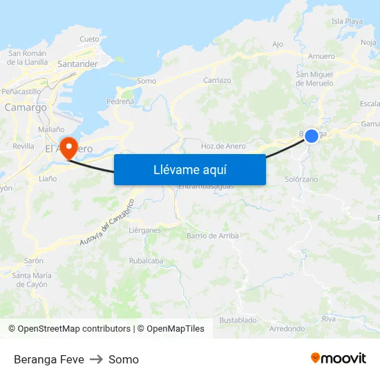 Beranga Feve to Somo map