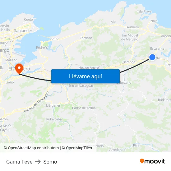 Gama Feve to Somo map