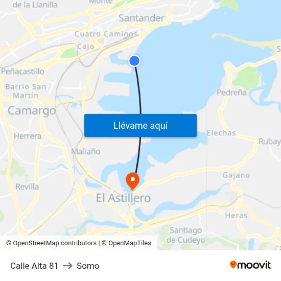 Calle Alta 81 to Somo map